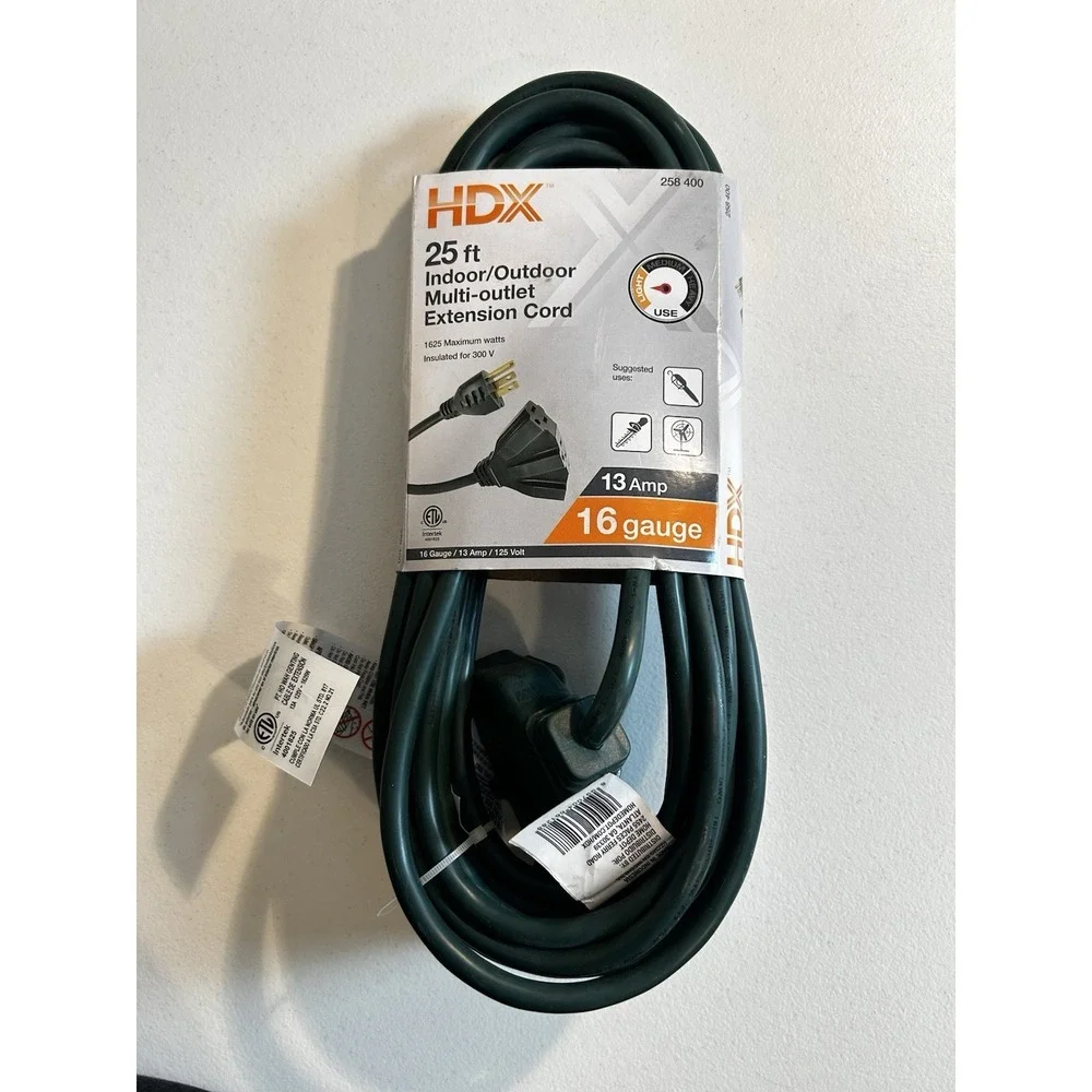 HDX 25FT Indoor/Outdoor Multi-Outlet Extension Cord 13 Amp, 125V, 16 Gauge